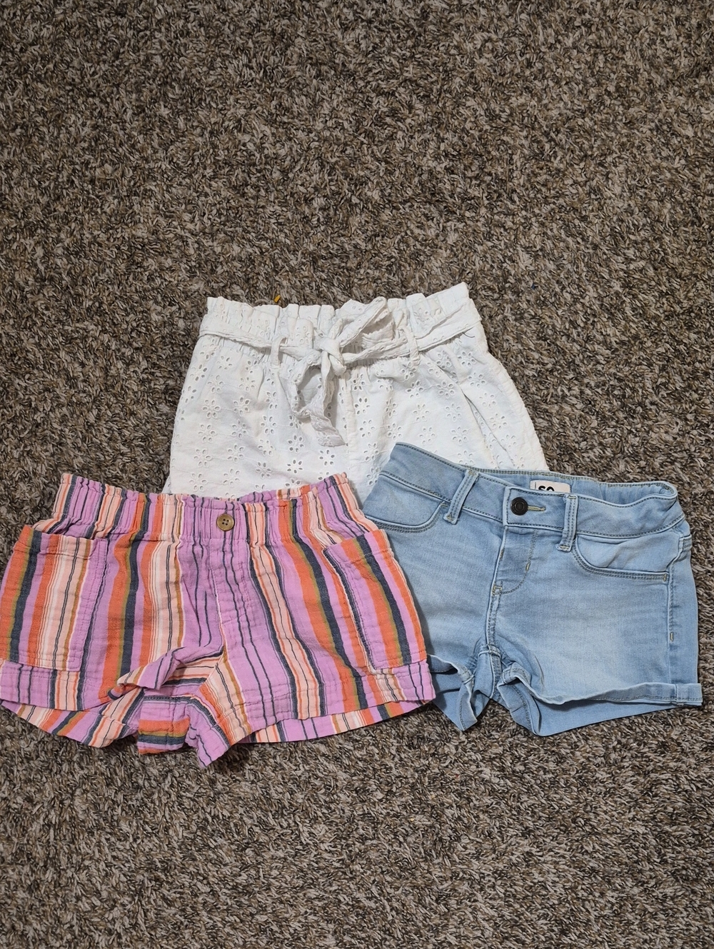 Girls Shorts Bundle - White, Light Blue & Pink Orange Stripe